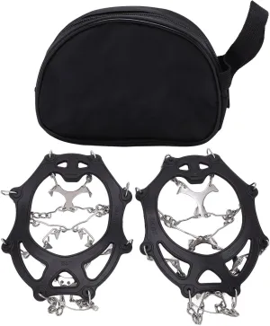 2 Pcs 12 Tooth Ice Traction Crampons, Stainless Steel Claws with Storage Bag, Non Slip Snow Grippers for Shoes and Boots