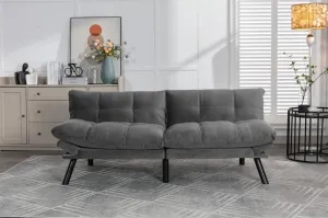 70.87" Futon Sofa Bed, Modern Convertible Sleeper Sofa Couch with Adjustable Backrest and Armrests, Velvet Tufted Loveseat Sofa with Metal Legs for Living Room, Bedroom, Apartment, Light Gray