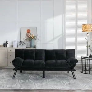 70.87" Velvet Futon Sofa Bed, Modern Convertible Sleeper Sofa Couch with Adjustable Backrest and Armrests, Tufted Loveseat Sofa with Metal Legs for Living Room, Bedroom, Apartment, Black
