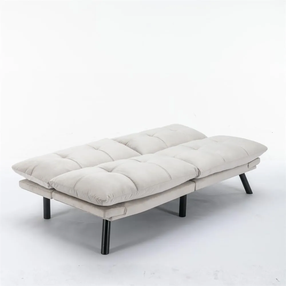 70.87" Velvet Futon Sofa Bed, Modern Convertible Sleeper Sofa Couch with Adjustable Backrest and Armrests, Tufted Loveseat Sofa with Metal Legs for Living Room Bedroom Apartment, Cream