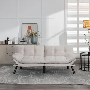 70.87" Velvet Futon Sofa Bed, Modern Convertible Sleeper Sofa Couch with Adjustable Backrest and Armrests, Tufted Loveseat Sofa with Metal Legs for Living Room Bedroom Apartment, Cream