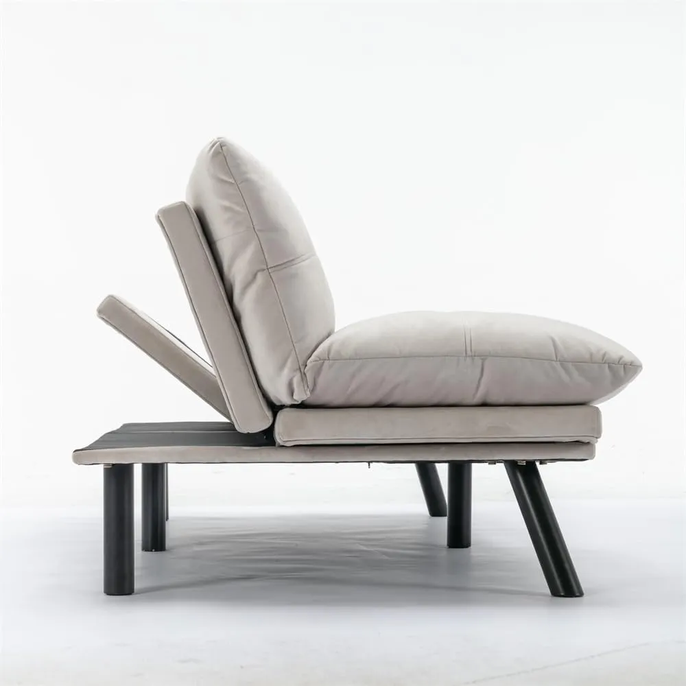 70.87" Velvet Futon Sofa Bed, Modern Convertible Sleeper Sofa Couch with Adjustable Backrest and Armrests, Tufted Loveseat Sofa with Metal Legs for Living Room Bedroom Apartment, Cream