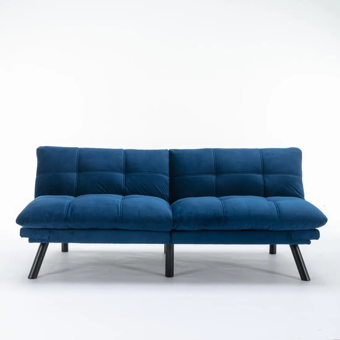 70.87" Velvet Futon Sofa Bed, Modern Convertible Sleeper Sofa Couch with Adjustable Backrest and Armrests, Tufted Loveseat Sofa with Metal Legs for Living Room, Bedroom, Apartment, Navy Blue