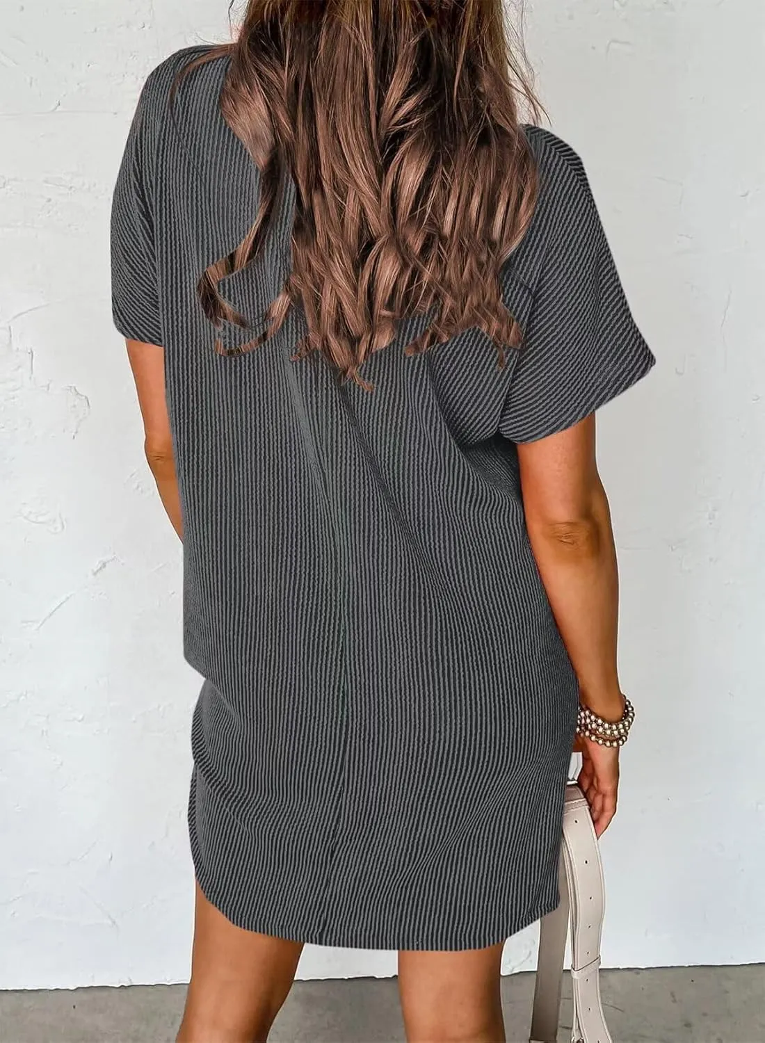 Acelitt Womens Casual Summer Crewneck Short Sleeve Ribbed Mini Tshirt Dress, XS-3XL