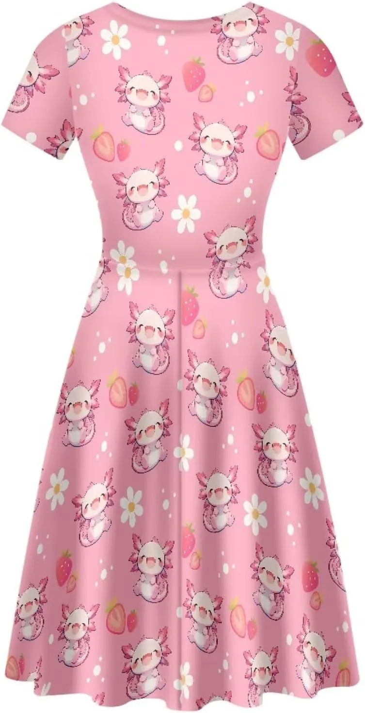 AFPANQZ Womens Casual Summer Lightweight Vintage Dress Short Sleeve Midi Dress Knee-Long Luxury Formal Dress