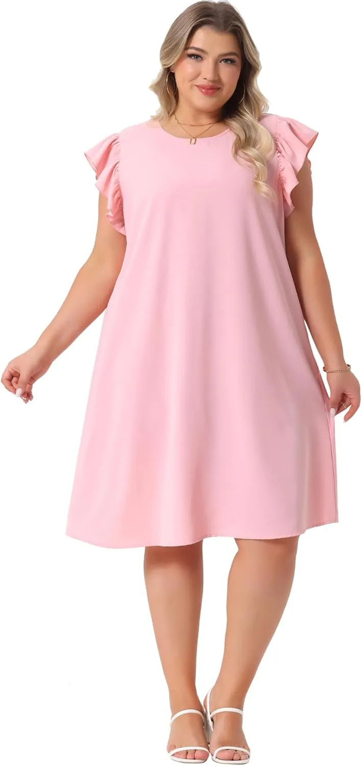 Agnes Orinda Plus Size Summer Dresses for Women Flare Sleeve Beach Casual Sleeveless Tank Loose Sundress