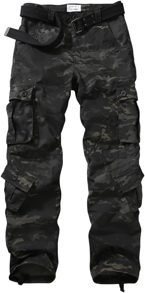 AKARMY Men's Lightweight Hiking Pants, Outdoor Quick Dry Ripstop Cargo Pants, Multi-Pocket Camo Casual Work Pants