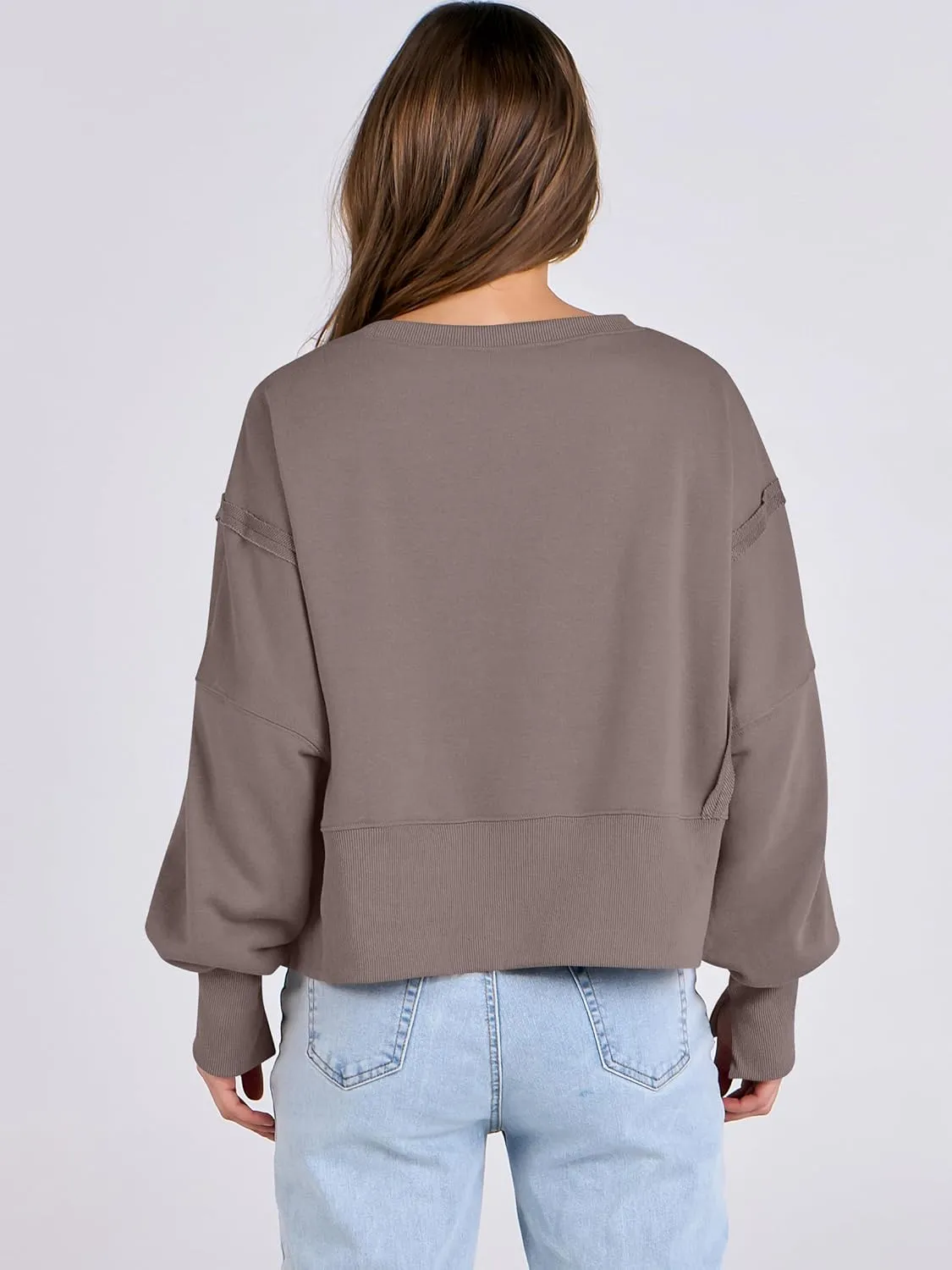 ANRABESS Womens Cropped Sweatshirts Oversized Crewneck Long Sleeve Tops 2025 Fall Winter Loose Pullover Teen Girls Clothes