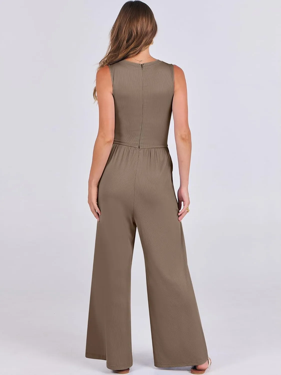 ANRABESS Womens Jumpsuits Dressy Summer Casual One Piece Outfits High Neck Tank Top Wide Leg Pants Rompers Jumper Pockets