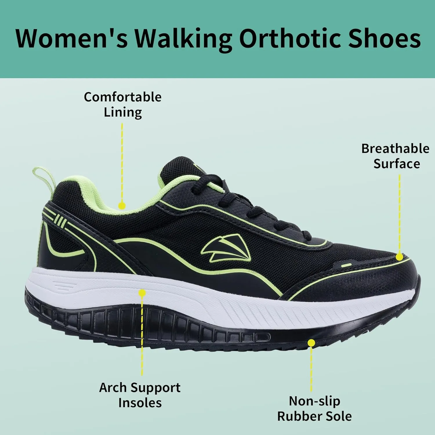 AOV Womens Walking Shoes with Arch Support Plantar Fasciitis Sneakers Gym Tennis for Foot and Heel Pain Relief