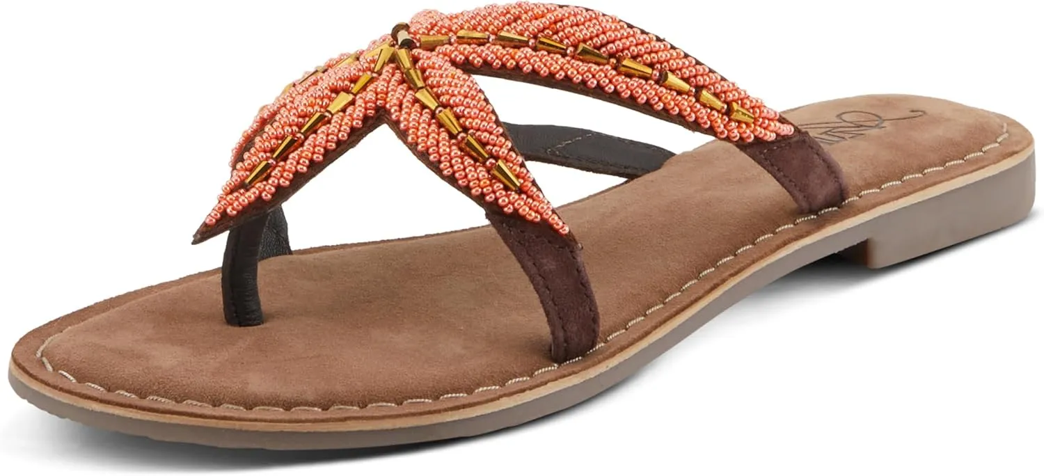 Azura Women's Starry Leaher Slide Sandal - Star-Designed Beaded with Jewels Leaher Slide Sandal - Star-Designed Beaded with Jewels