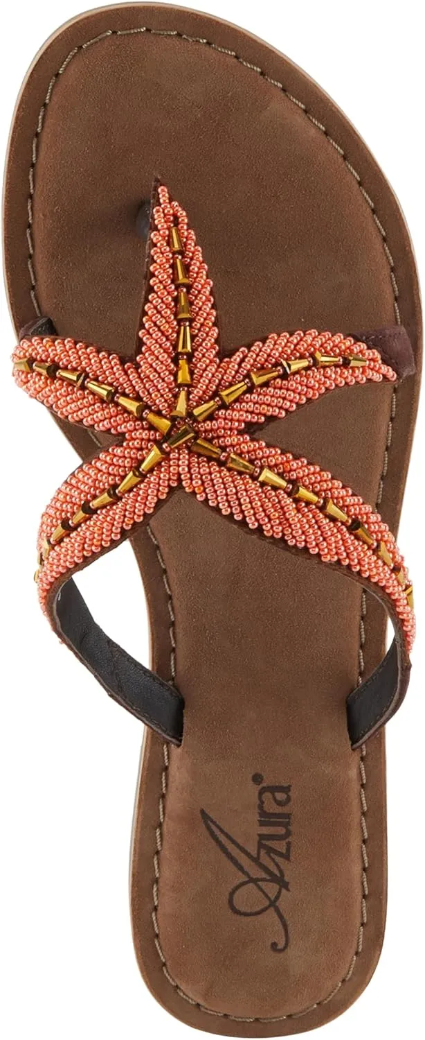 Azura Women's Starry Leaher Slide Sandal - Star-Designed Beaded with Jewels Leaher Slide Sandal - Star-Designed Beaded with Jewels