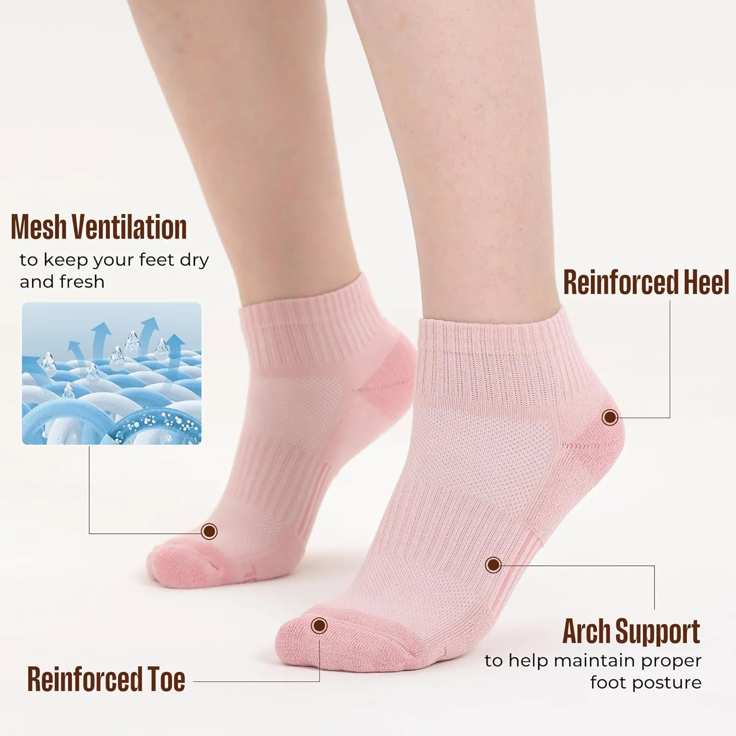 BAMBOO COOL Ankle Socks Womens Athletic Running Socks Moisture-Wicking Bamboo Viscose Cushioned Anti-Blister 5/6 Pairs