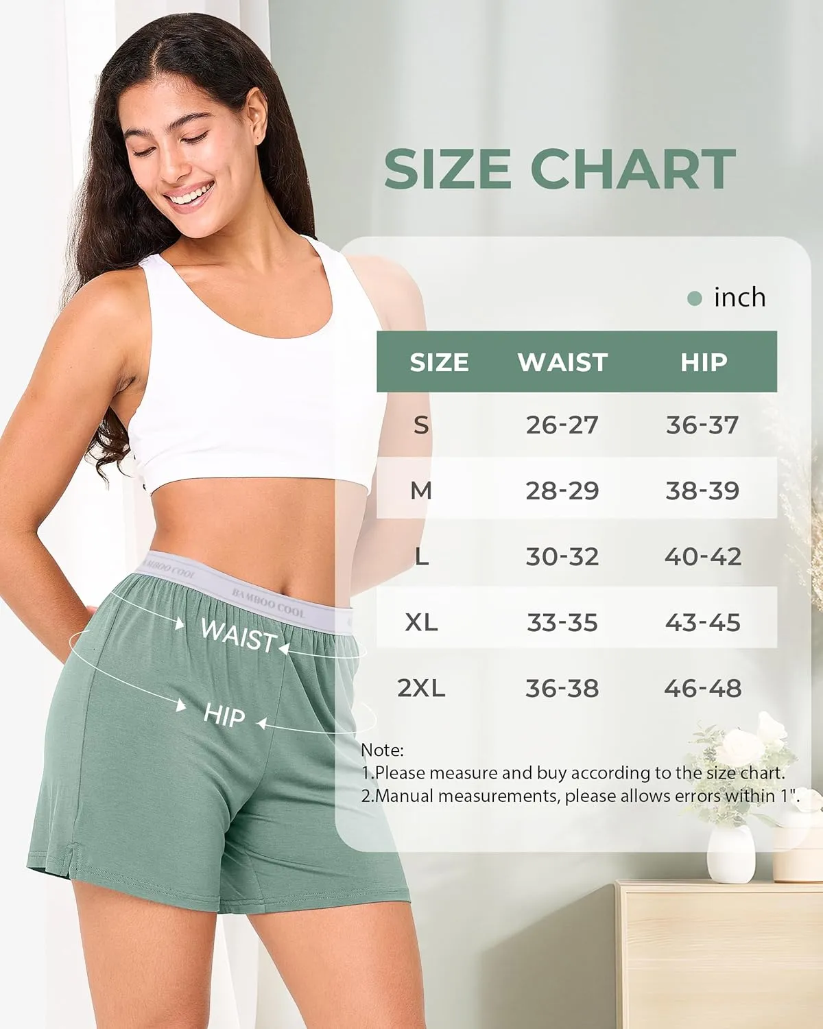 BAMBOO COOL Womens Pajama Shorts Elastic Waistband Pj Pants Leg Opening Lounge Sleep Shorts, 2 Pack