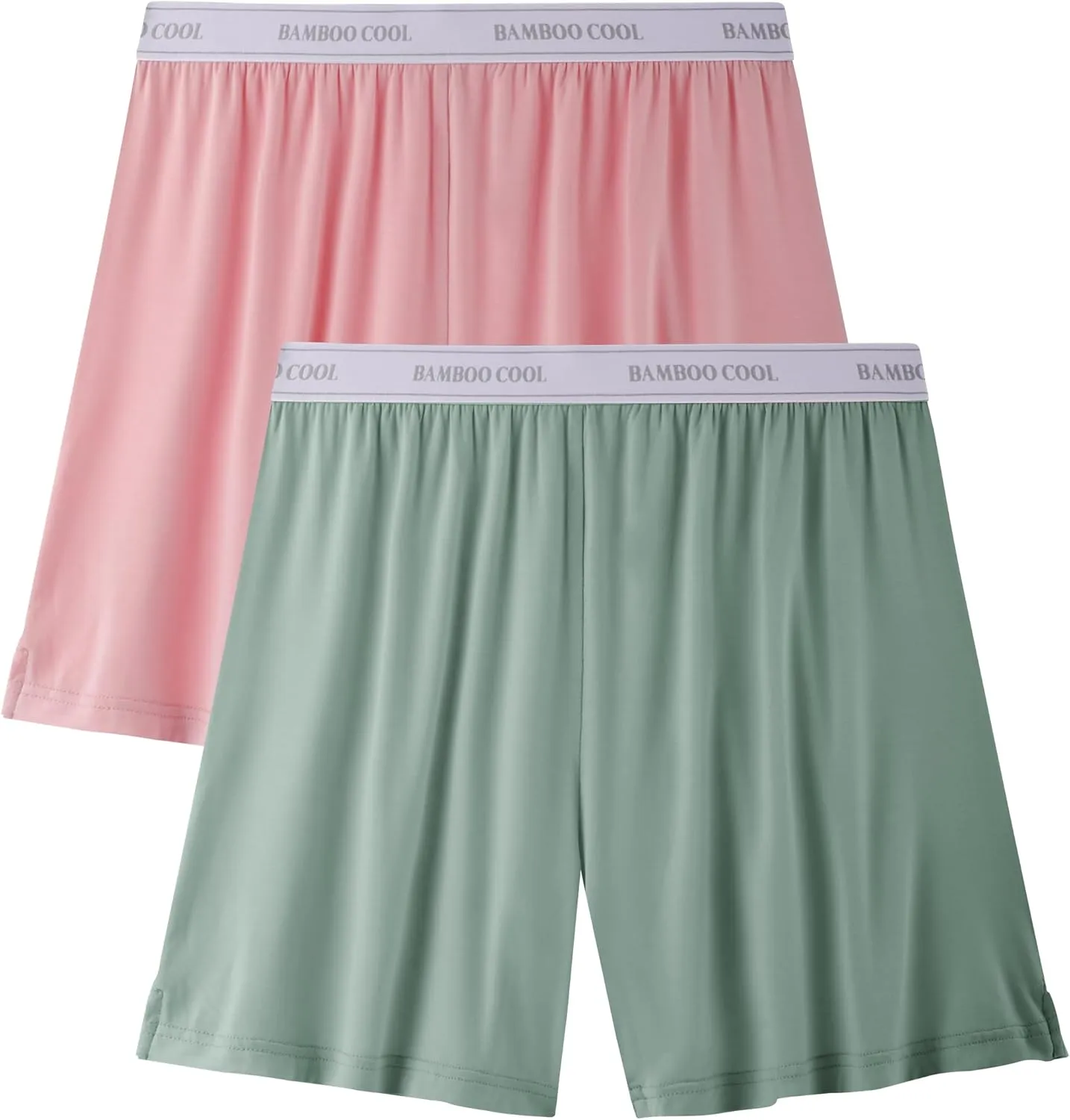 BAMBOO COOL Womens Pajama Shorts Elastic Waistband Pj Pants Leg Opening Lounge Sleep Shorts, 2 Pack