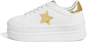 BELOS Fashion Platform Women Sneakers Faux Suede Stars Holographic Rainbow Walking Shoes
