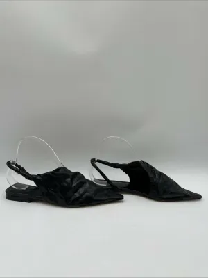 Bottega Veneta Women's Pointed Toe Twist Leather Slingback Flats Black Size 37 - Very Good