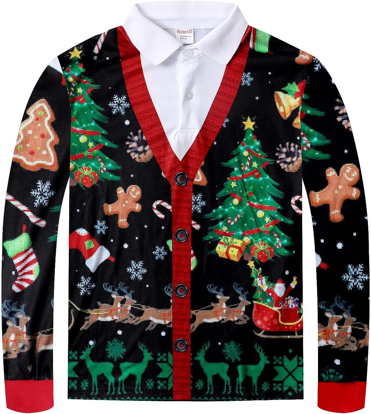 Boy's Christmas Sweater Print Novelty Long Sleeve Polo Shirt