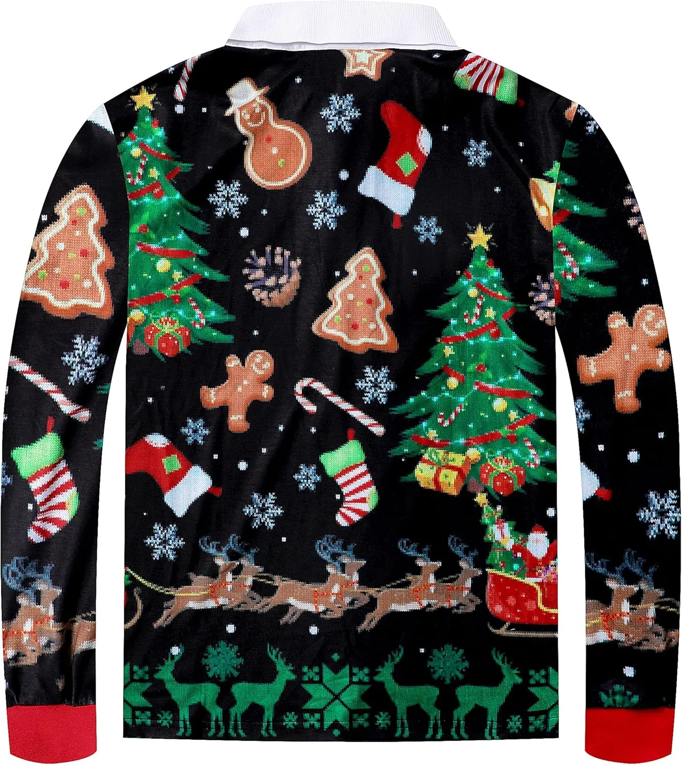 Boy's Christmas Sweater Print Novelty Long Sleeve Polo Shirt