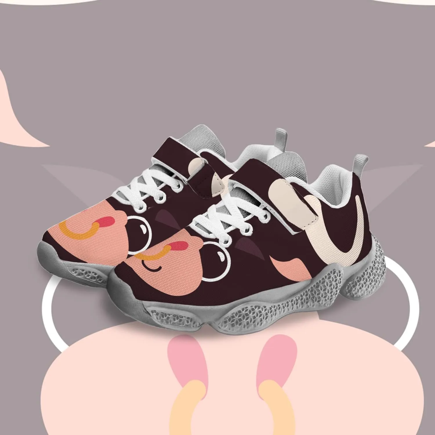 Boys Running Sneakers Girls Animal Face Painted Shoes Child Buckle Casual Daily Shoes