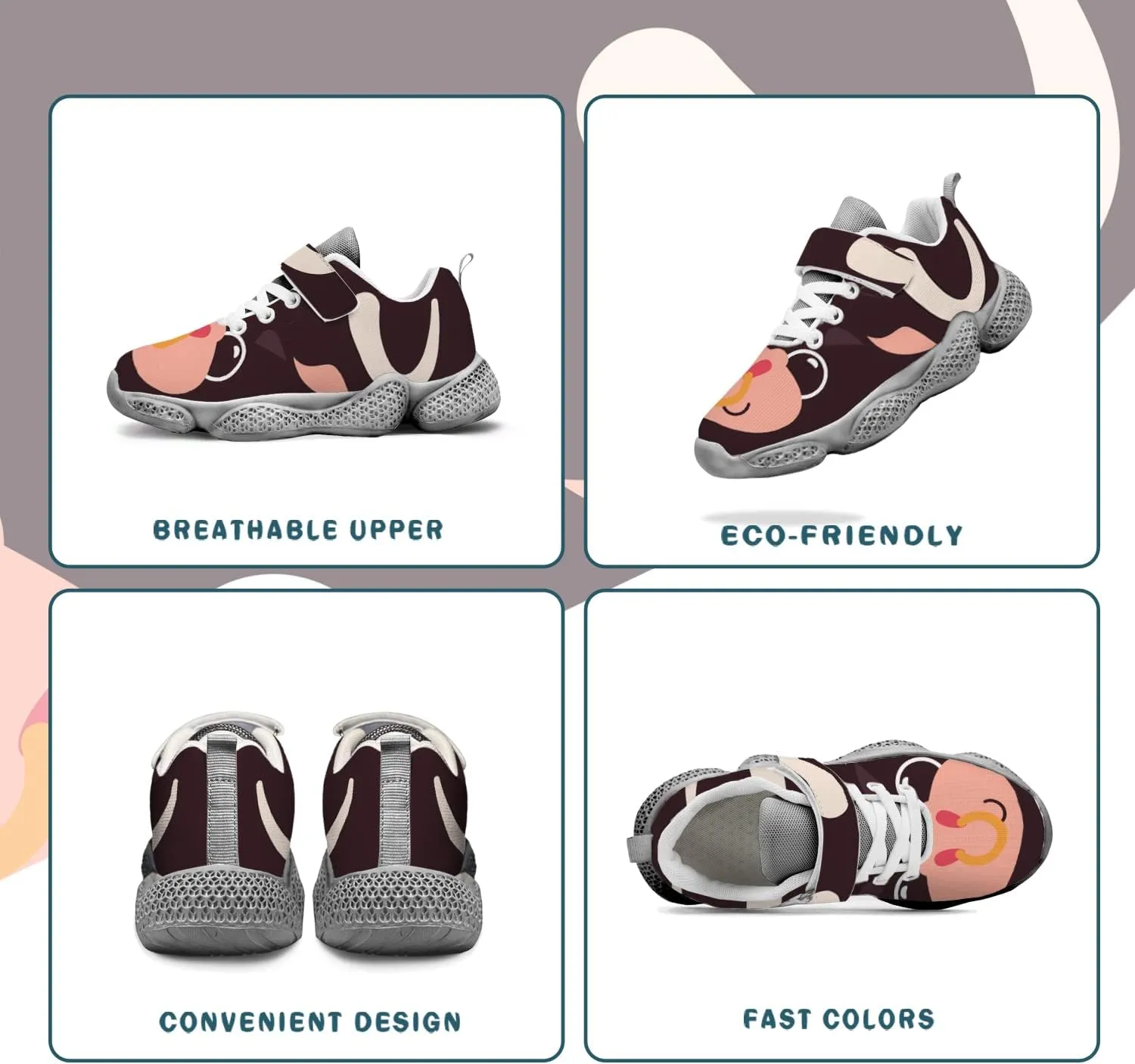 Boys Running Sneakers Girls Animal Face Painted Shoes Child Buckle Casual Daily Shoes