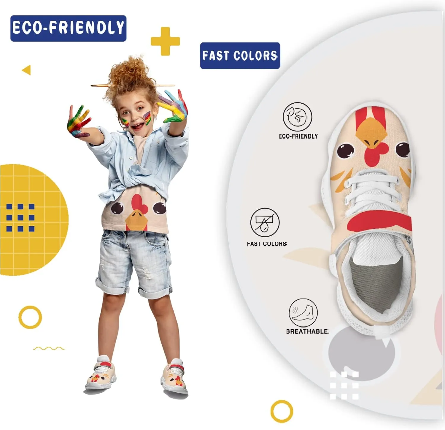 Boys Running Sneakers Girls Animal Face Painted Shoes Child Buckle Casual Daily Shoes