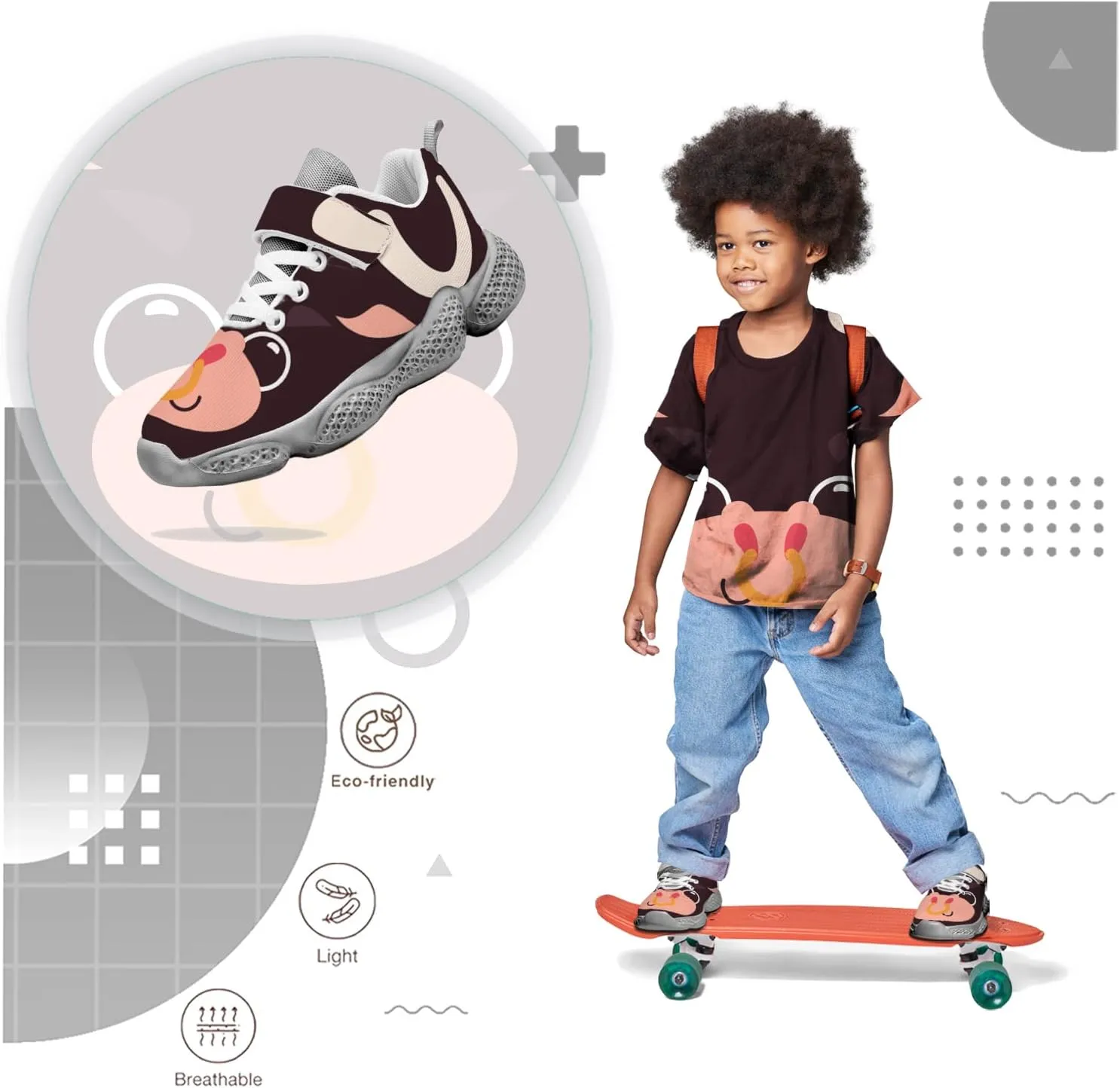 Boys Running Sneakers Girls Animal Face Painted Shoes Child Buckle Casual Daily Shoes