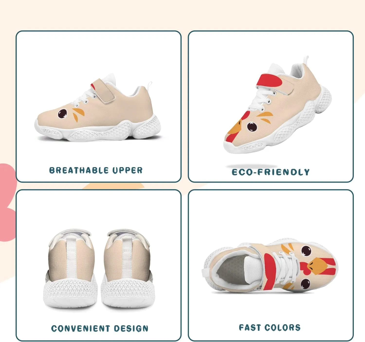 Boys Running Sneakers Girls Animal Face Painted Shoes Child Buckle Casual Daily Shoes