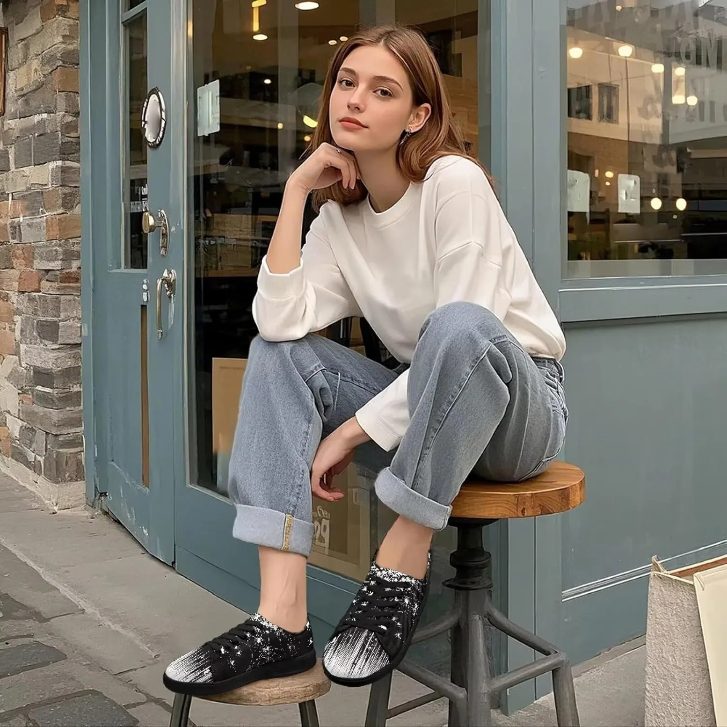 Canvas Sneakers for Women Low Top Lace Up Shoes Comfortable Canvas Tennis Shoes with Anti Skid EVA Sole Dressy Flats