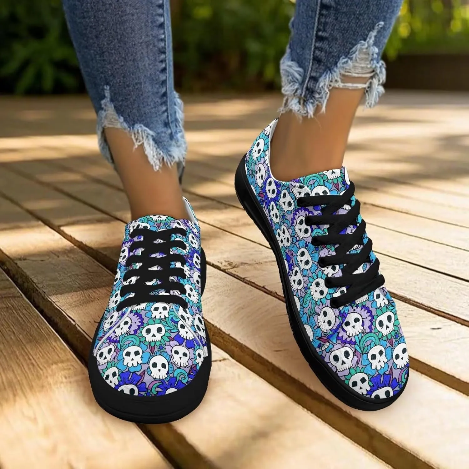 Canvas Sneakers for Women Low Top Lace Up Shoes Comfortable Canvas Tennis Shoes with Anti Skid EVA Sole Dressy Flats