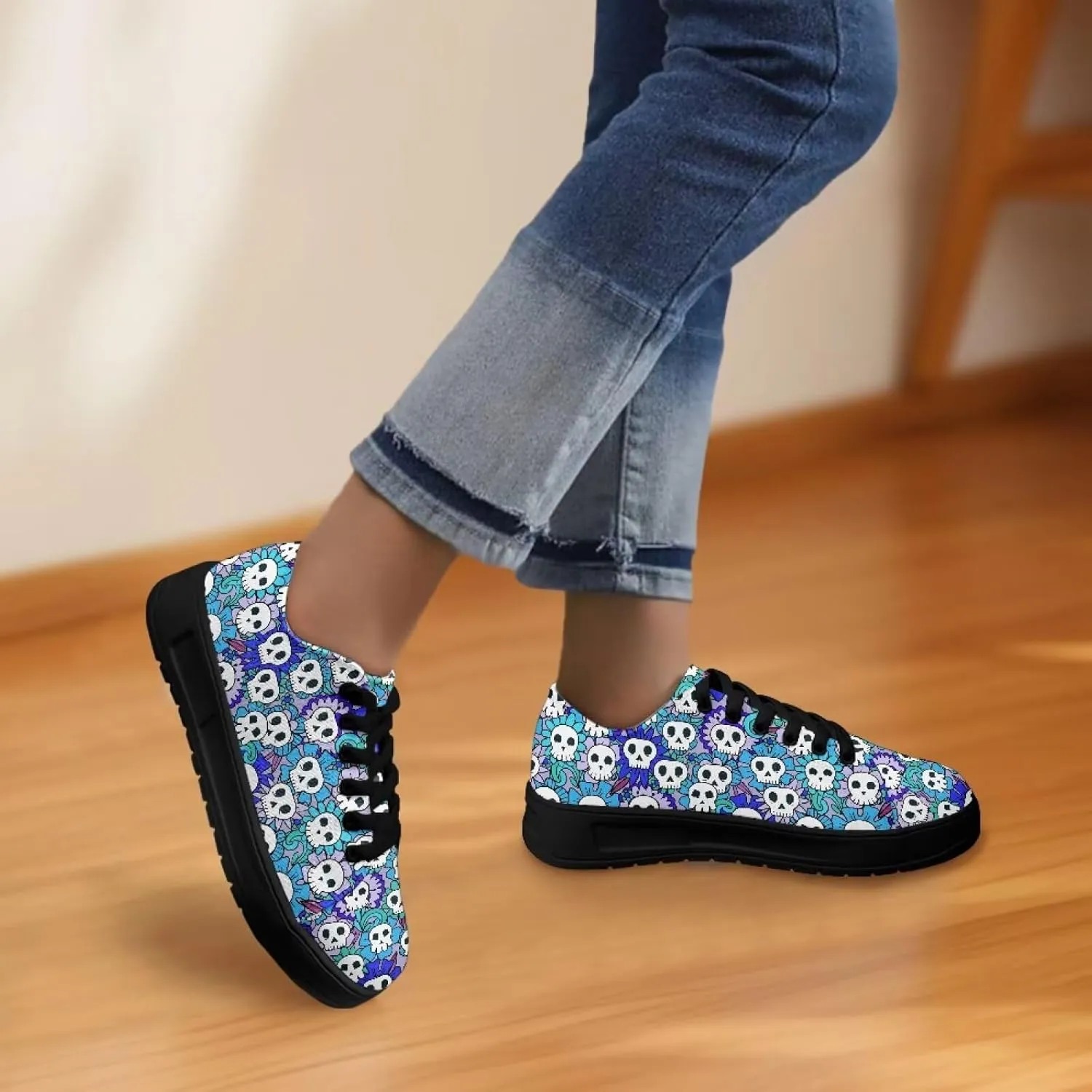 Canvas Sneakers for Women Low Top Lace Up Shoes Comfortable Canvas Tennis Shoes with Anti Skid EVA Sole Dressy Flats