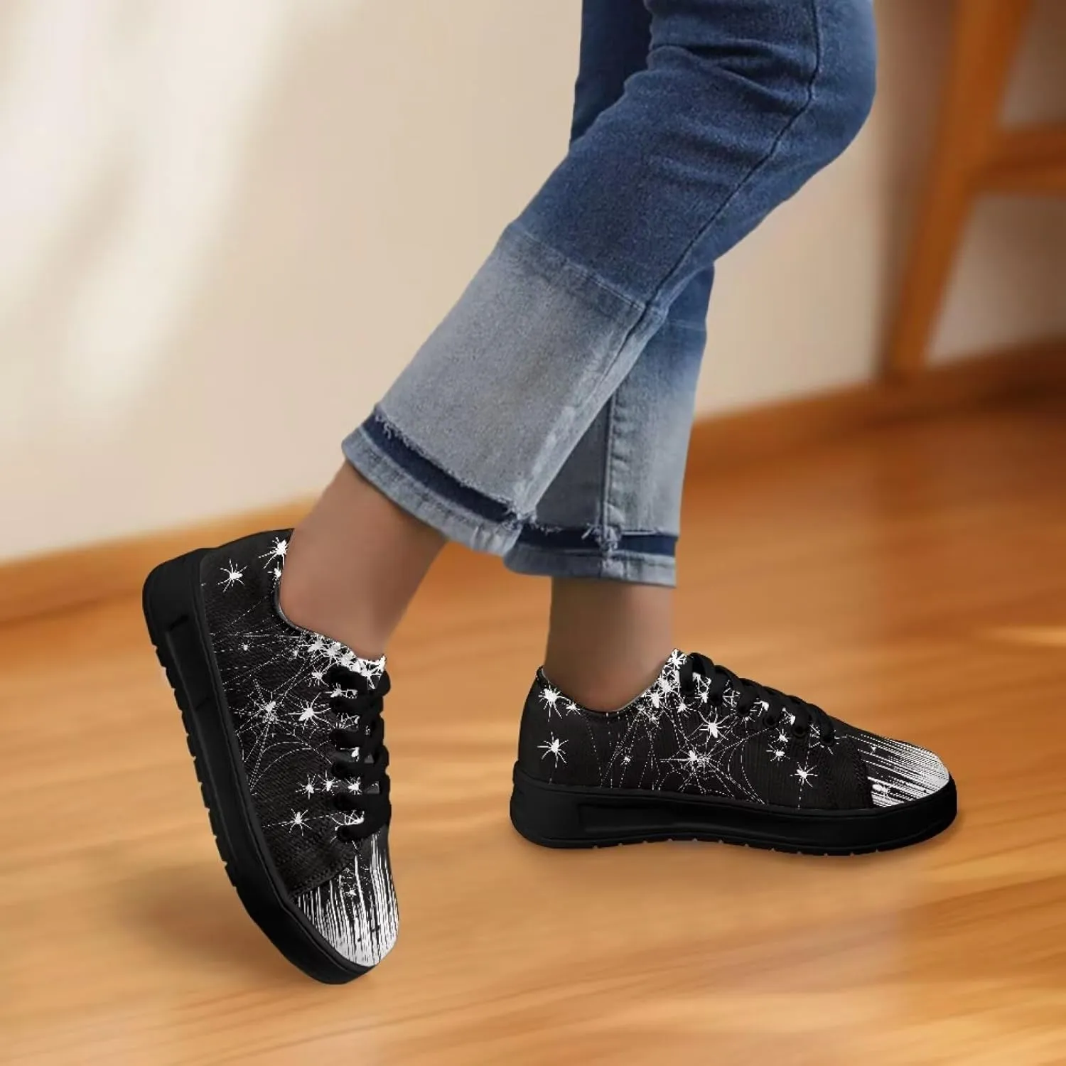 Canvas Sneakers for Women Low Top Lace Up Shoes Comfortable Canvas Tennis Shoes with Anti Skid EVA Sole Dressy Flats