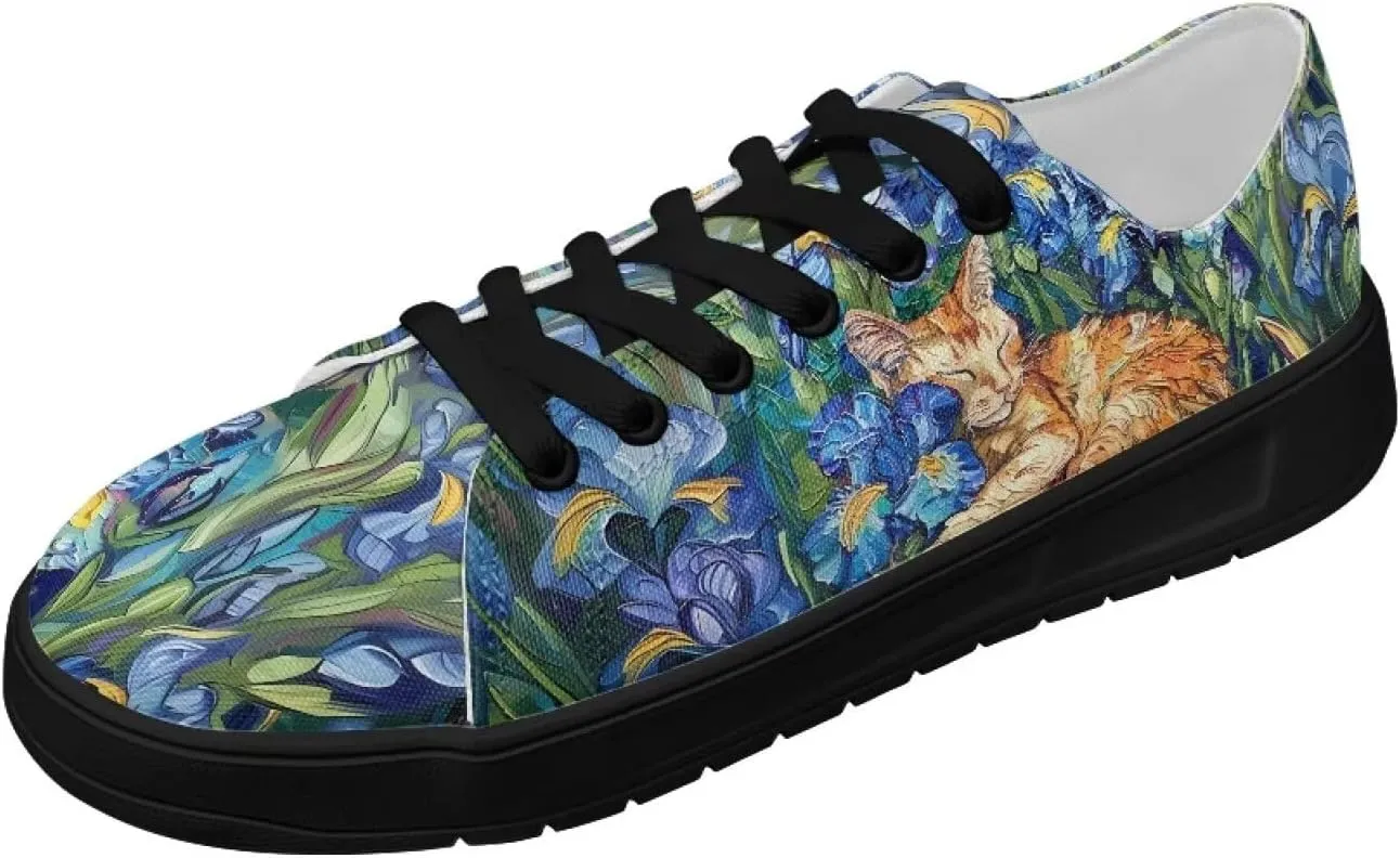 Canvas Sneakers for Women Low Top Lace Up Shoes Comfortable Canvas Tennis Shoes with Anti Skid EVA Sole Dressy Flats