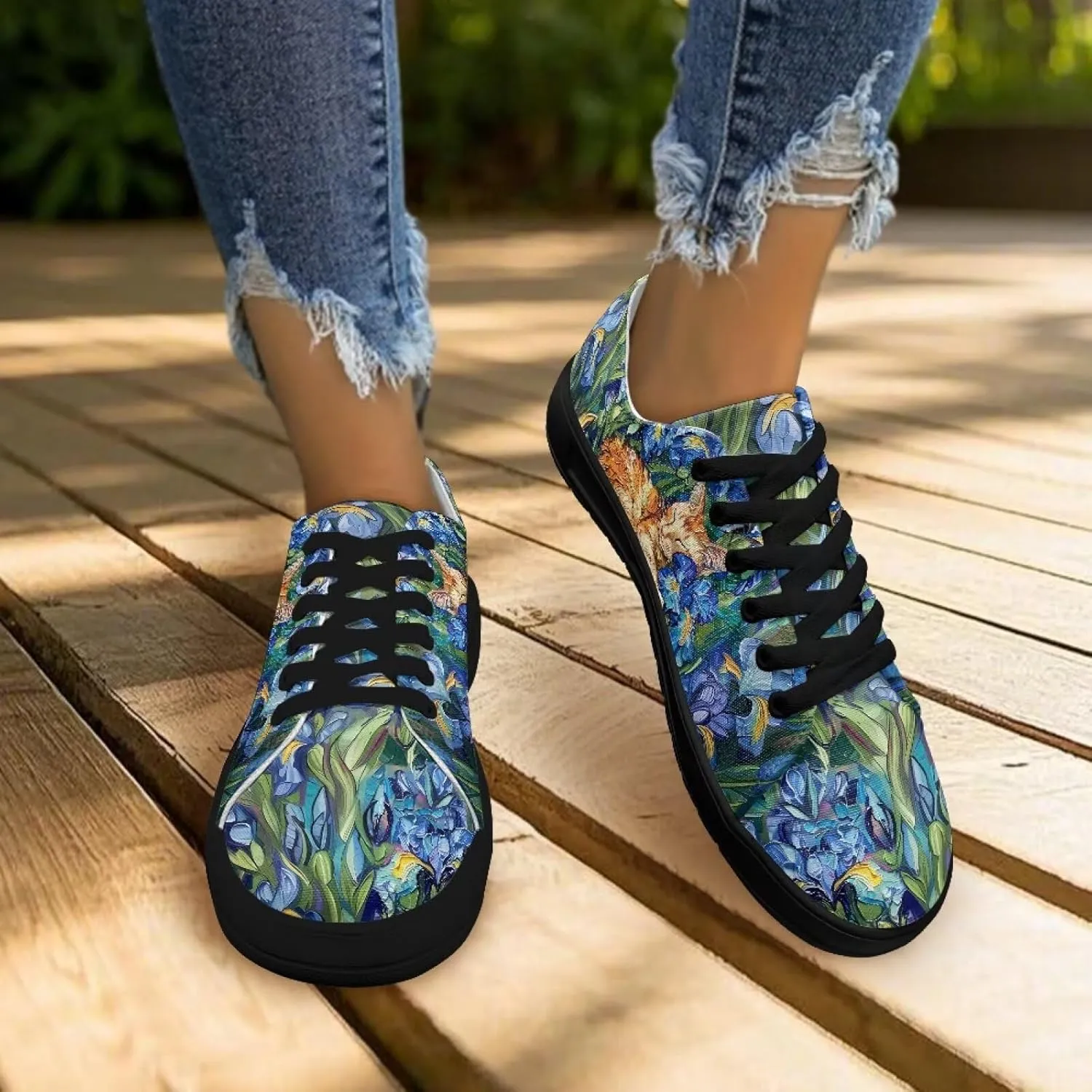 Canvas Sneakers for Women Low Top Lace Up Shoes Comfortable Canvas Tennis Shoes with Anti Skid EVA Sole Dressy Flats