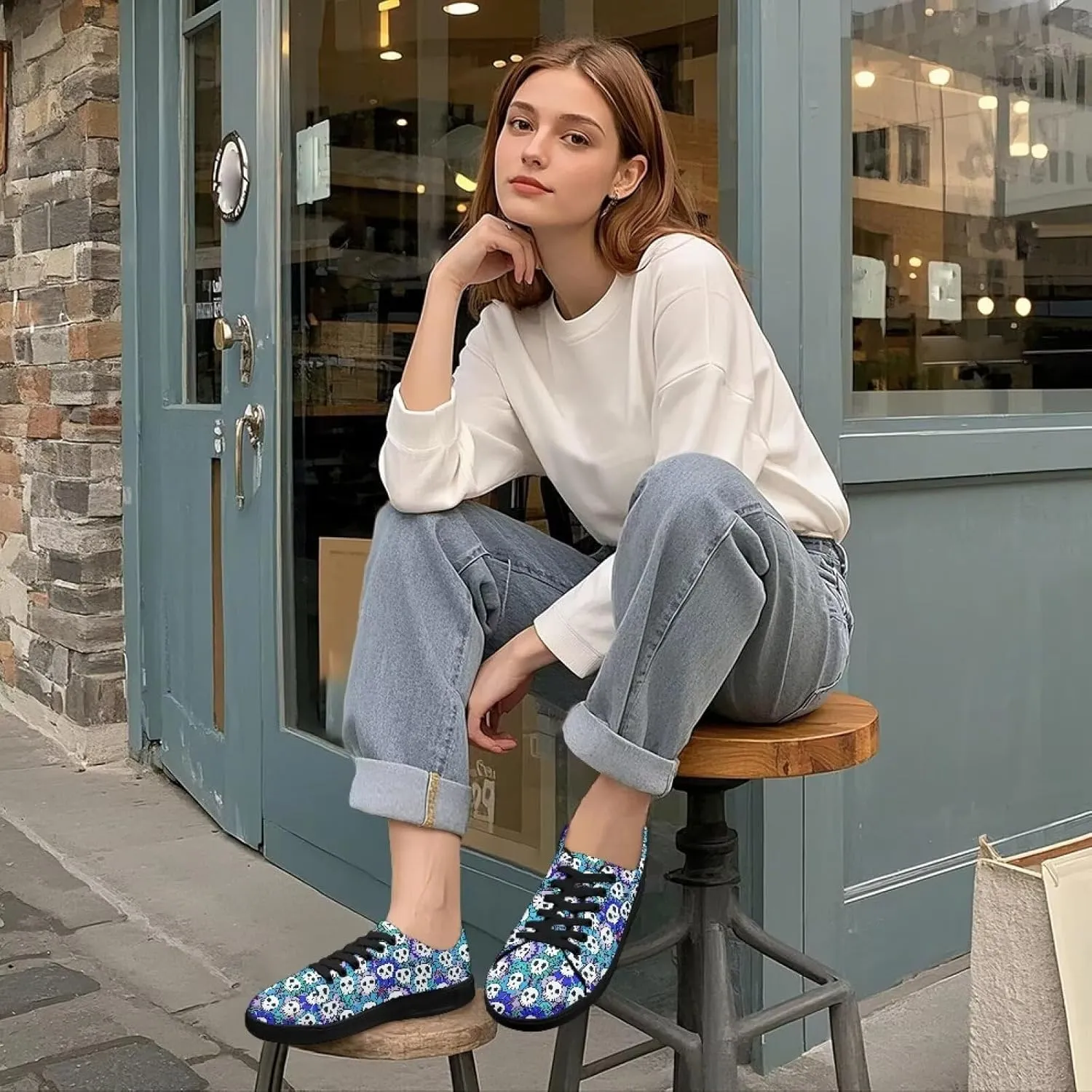 Canvas Sneakers for Women Low Top Lace Up Shoes Comfortable Canvas Tennis Shoes with Anti Skid EVA Sole Dressy Flats