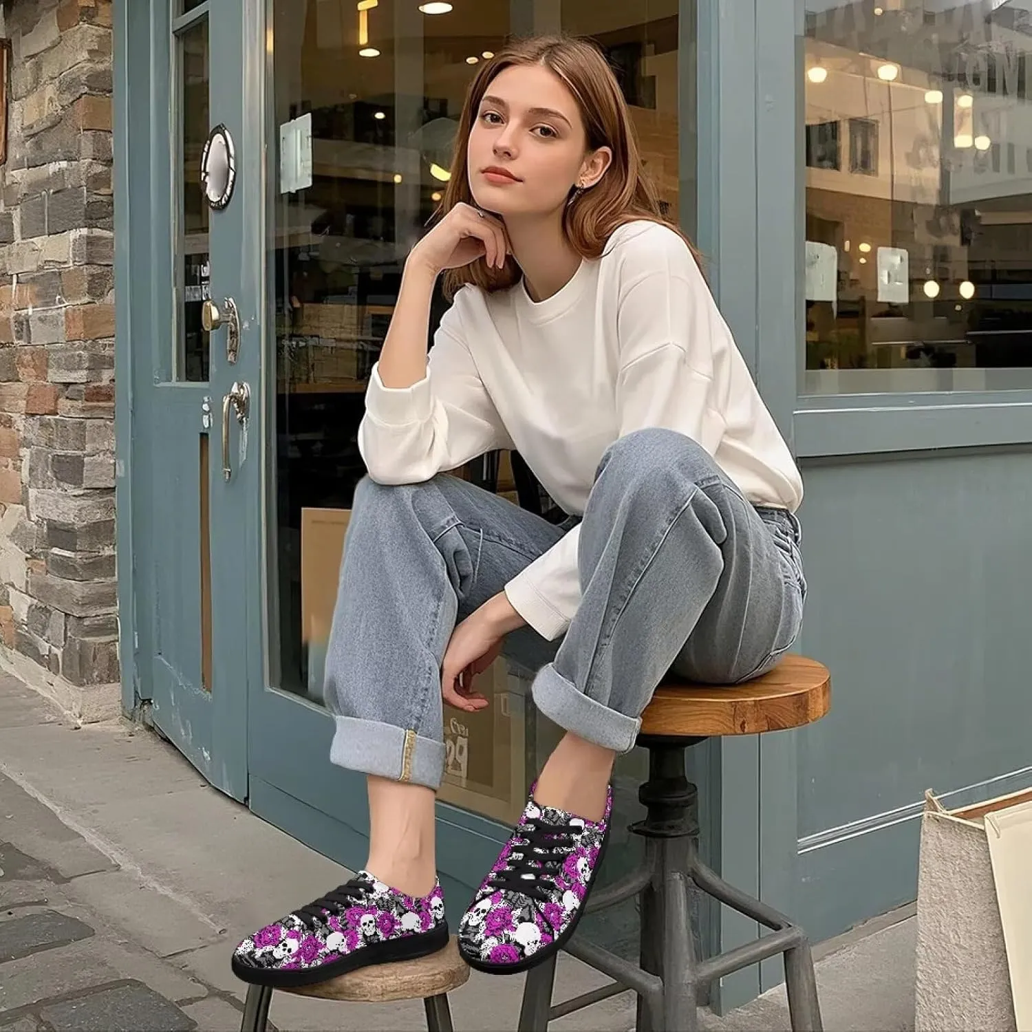 Canvas Sneakers for Women Low Top Lace Up Shoes Comfortable Canvas Tennis Shoes with Anti Skid EVA Sole Dressy Flats