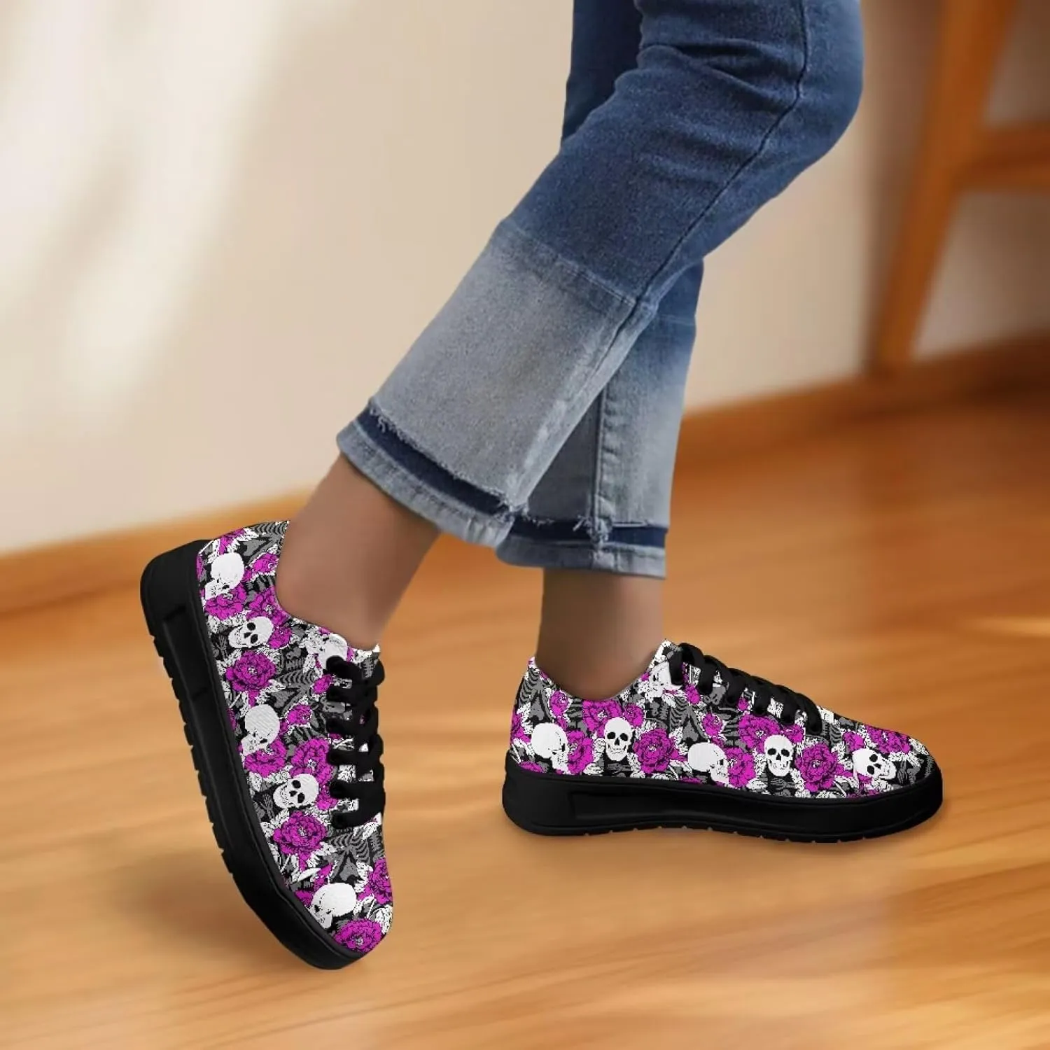 Canvas Sneakers for Women Low Top Lace Up Shoes Comfortable Canvas Tennis Shoes with Anti Skid EVA Sole Dressy Flats