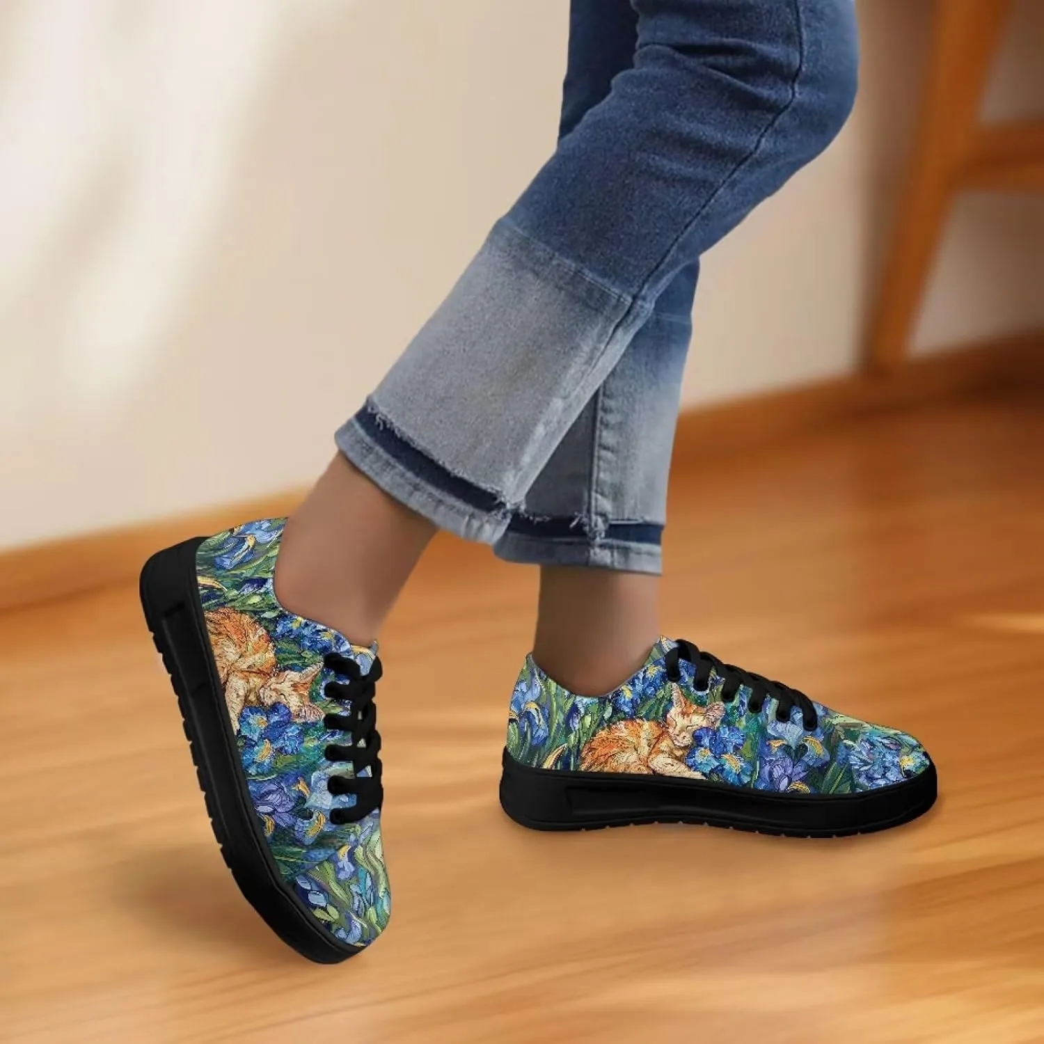 Canvas Sneakers for Women Low Top Lace Up Shoes Comfortable Canvas Tennis Shoes with Anti Skid EVA Sole Dressy Flats