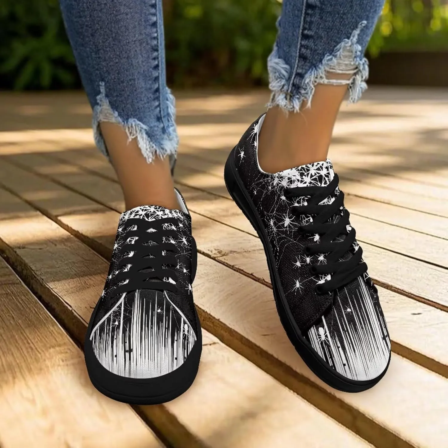 Canvas Sneakers for Women Low Top Lace Up Shoes Comfortable Canvas Tennis Shoes with Anti Skid EVA Sole Dressy Flats