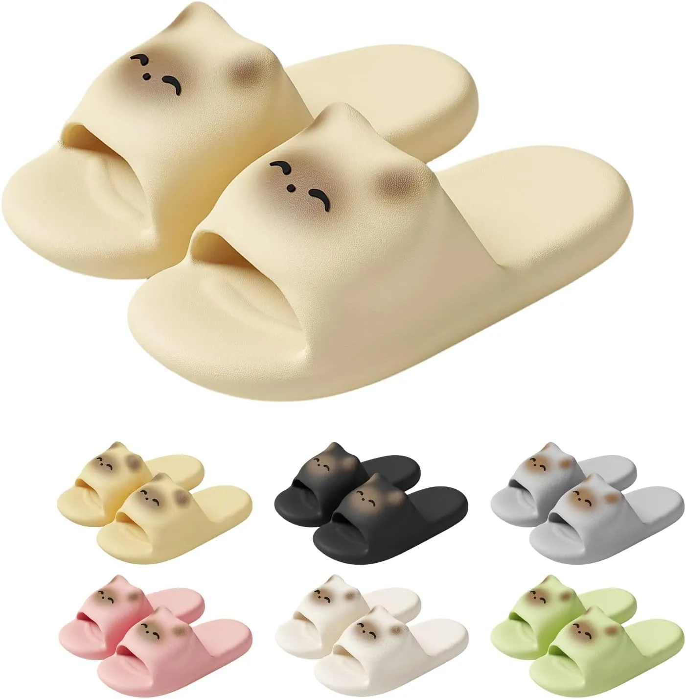 Cat Slippers Women Cute Kitty Slides Soft Sole Kawaii Quick Drying Preppy Shower Bathroom Outdoor Men