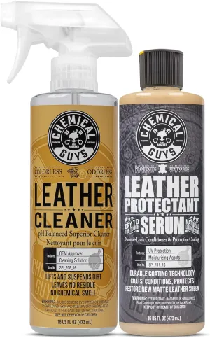 Chemical Guys Leather Cleaner & Leather Serum Kit for Car Interiors, Furniture, Apparel, Shoes, Boots, and More (Works on Natural, Synthetic, Pleather, Faux Leather and More), 16 fl oz - 2 Items
