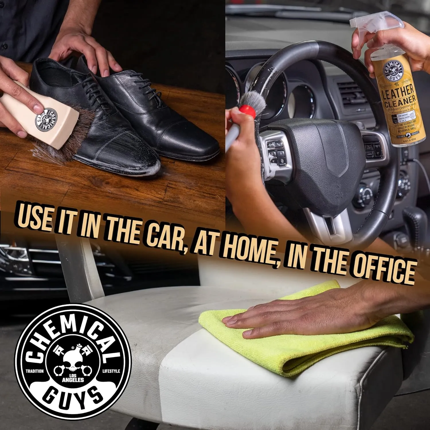 Chemical Guys Leather Cleaner & Leather Serum Kit for Car Interiors, Furniture, Apparel, Shoes, Boots, and More (Works on Natural, Synthetic, Pleather, Faux Leather and More), 16 fl oz - 2 Items