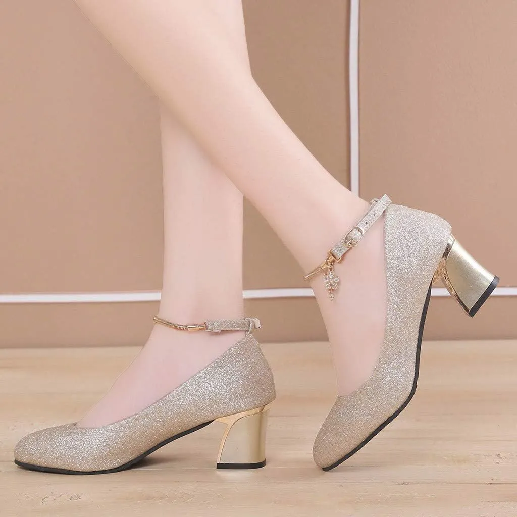 Chunky Heels Pump Women's Lace Up Heeled Sandals Low Black Heels Womens Strappy Ankle Strap Dress Party Shoes