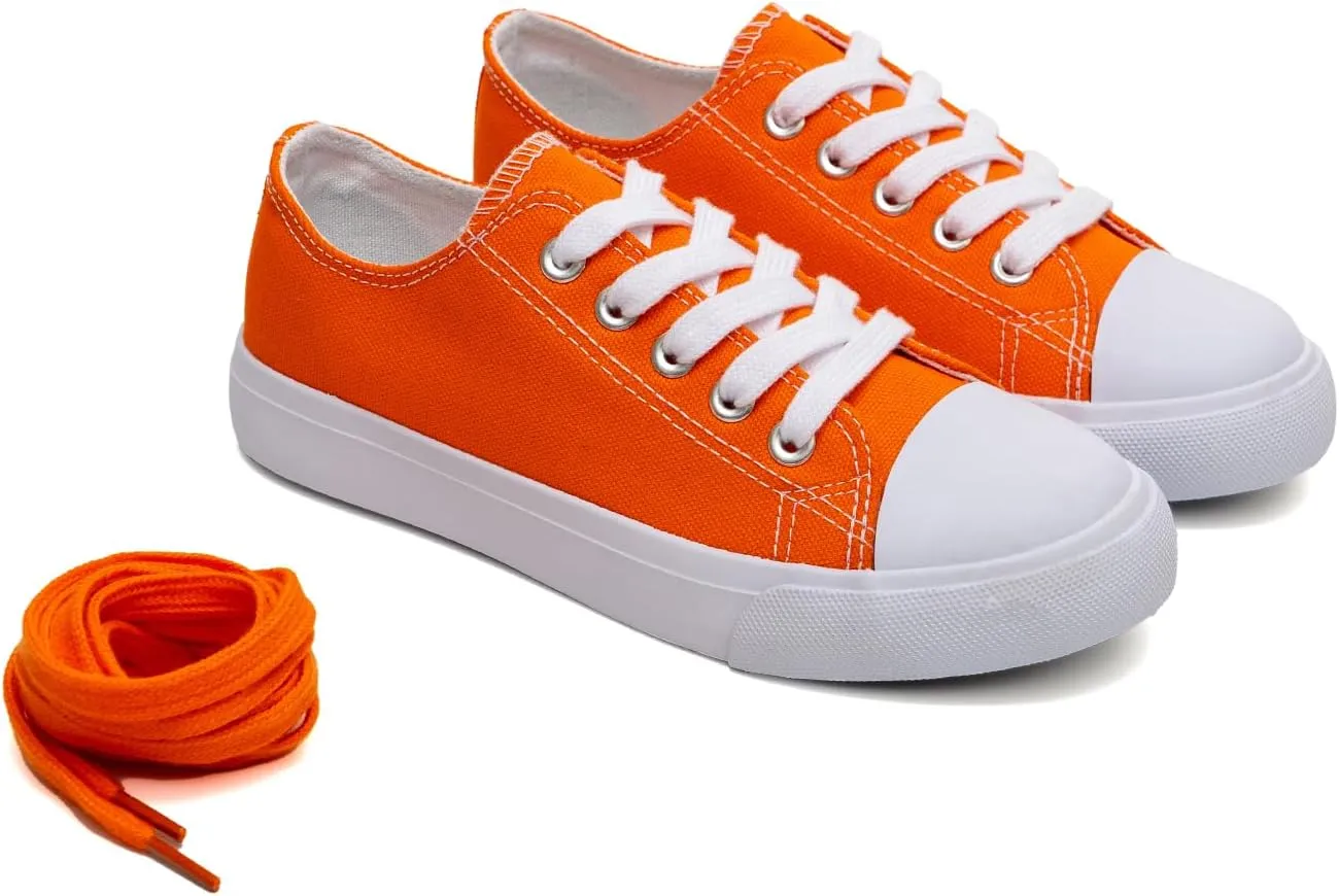 Classic Unisex Low-Top Canvas Sneakers – Boys Girls and Toddler Casual Lace-Up Shoes with Rubber Sole, Includes Extra White Shoelaces