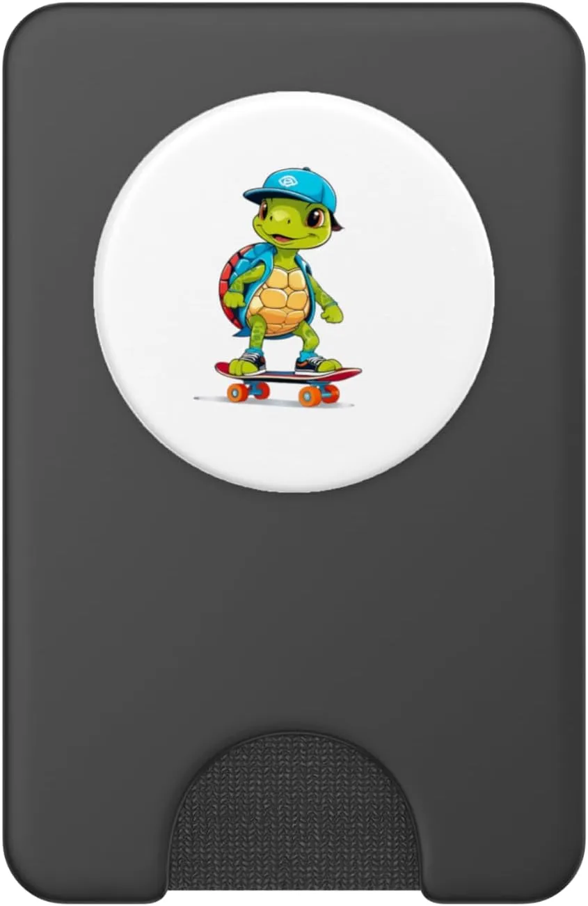 Cool Skateboarding Turtle with Cap – Fun Animal Character PopSockets PopWallet for MagSafe