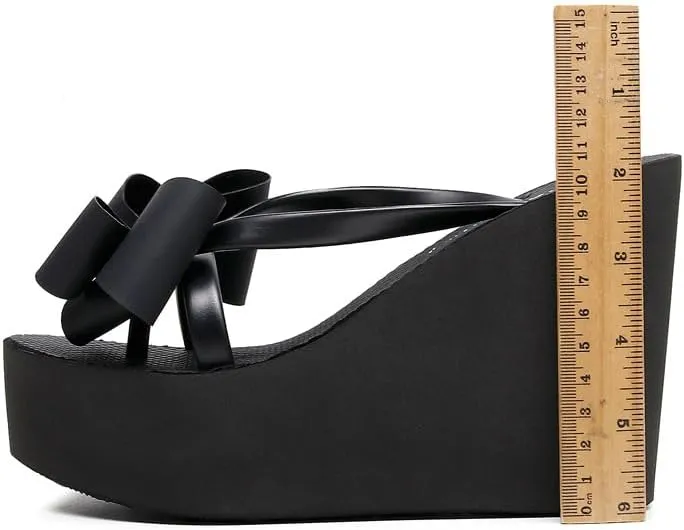 Cute Sandals with Bow 4.33" Heel Height Platform for Women, Womens Flip Flop Slip on Platform Sandals, Women's Beach Sandals