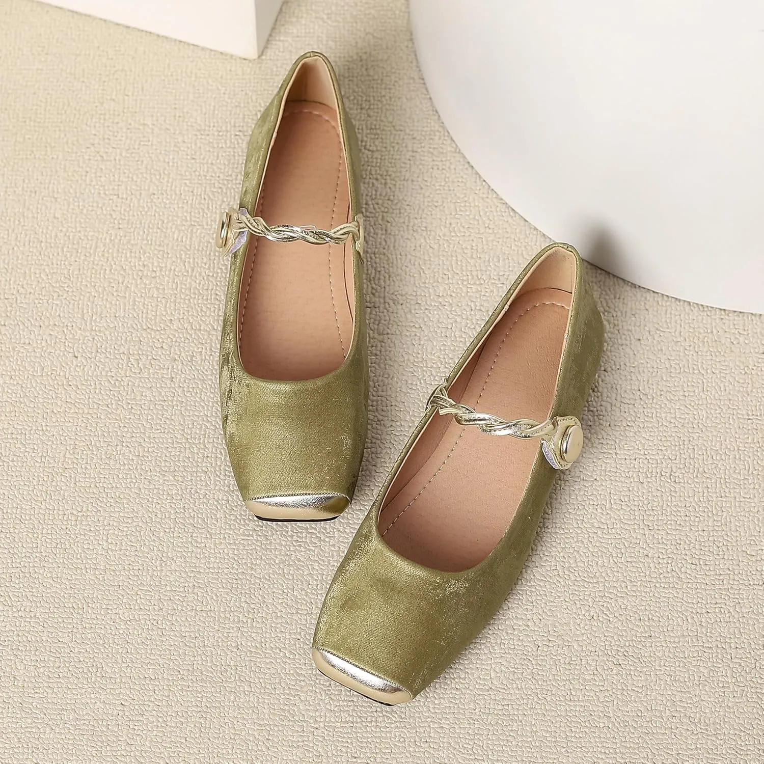 Dear Time Women's Flower Ballets Square Toe Flats Mary Jane Shoes Easy Buckle Strap Flat Dress Shoes
