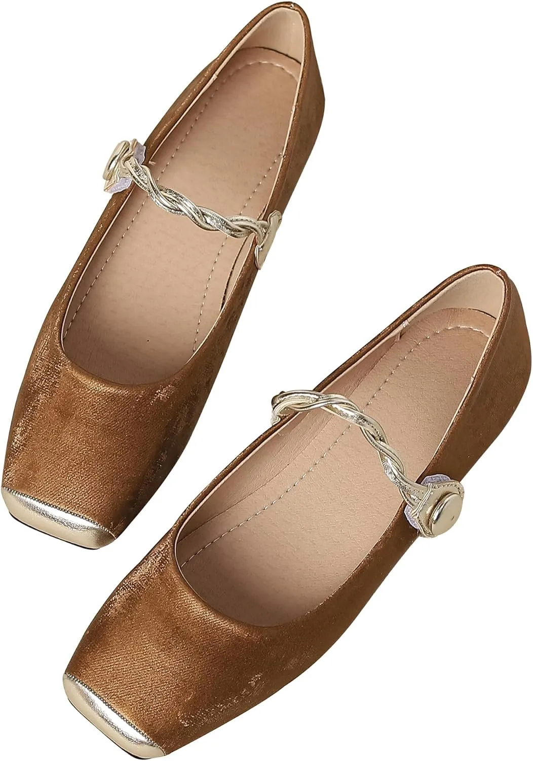 Dear Time Women's Flower Ballets Square Toe Flats Mary Jane Shoes Easy Buckle Strap Flat Dress Shoes