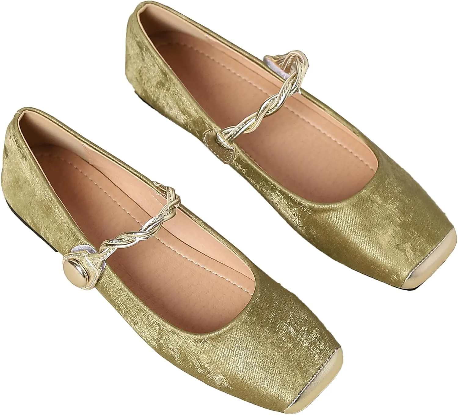 Dear Time Women's Flower Ballets Square Toe Flats Mary Jane Shoes Easy Buckle Strap Flat Dress Shoes