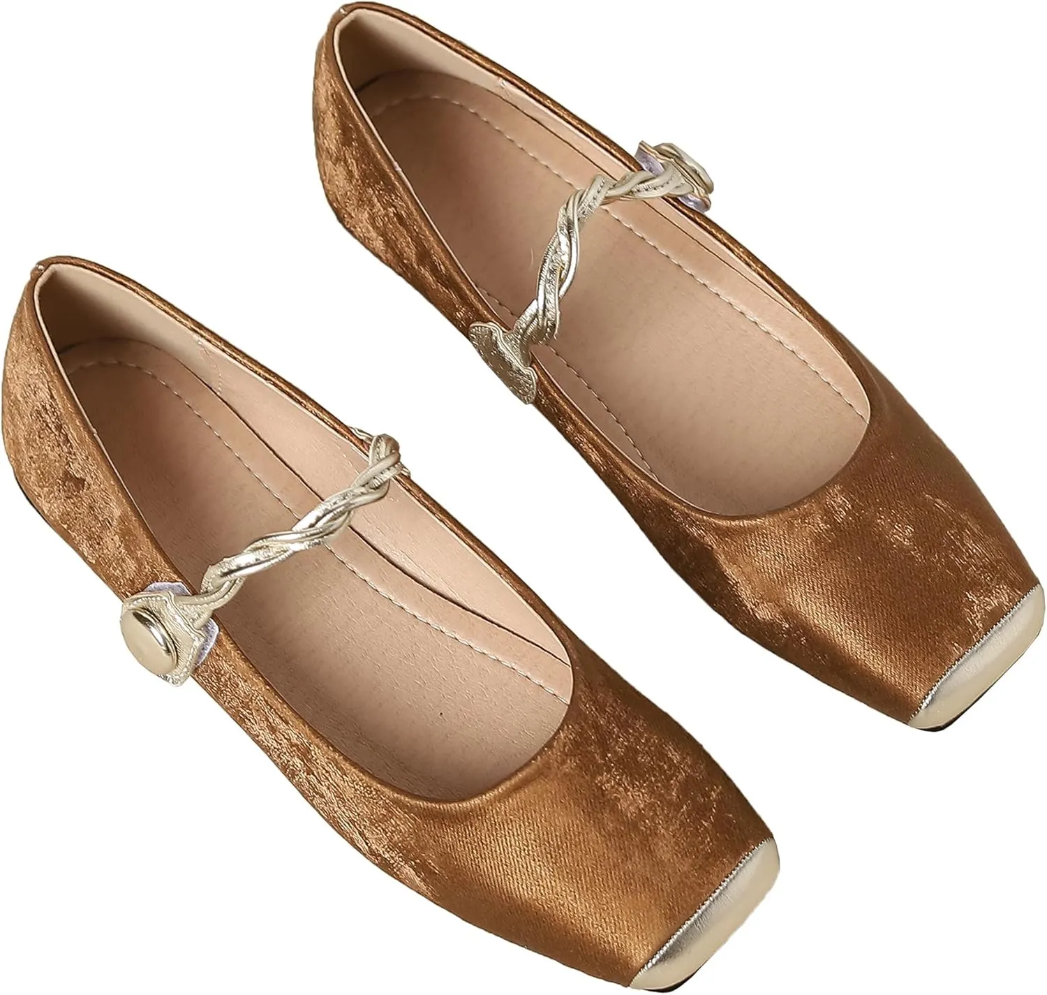 Dear Time Women's Flower Ballets Square Toe Flats Mary Jane Shoes Easy Buckle Strap Flat Dress Shoes